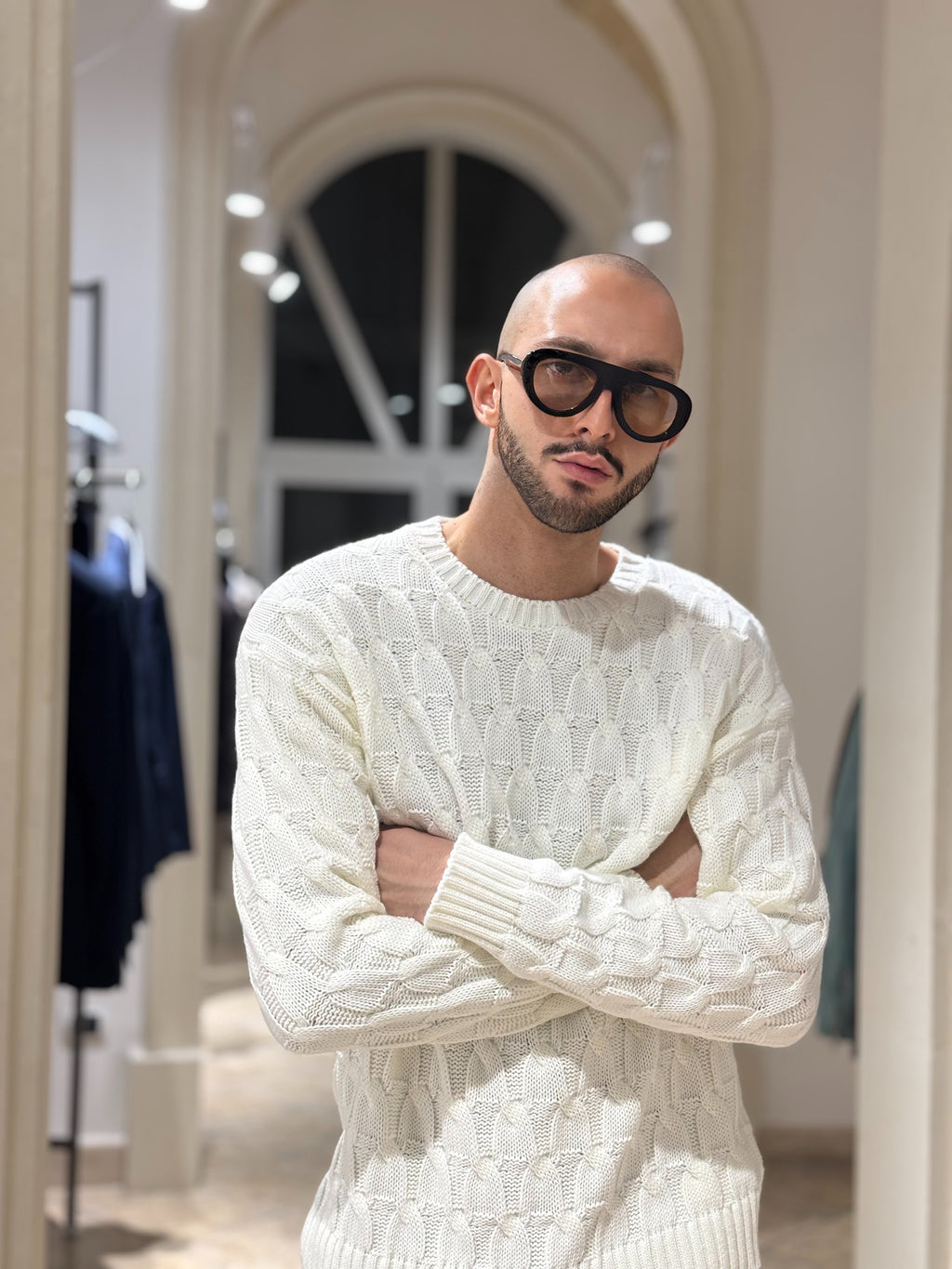 Maglia in treccia panna