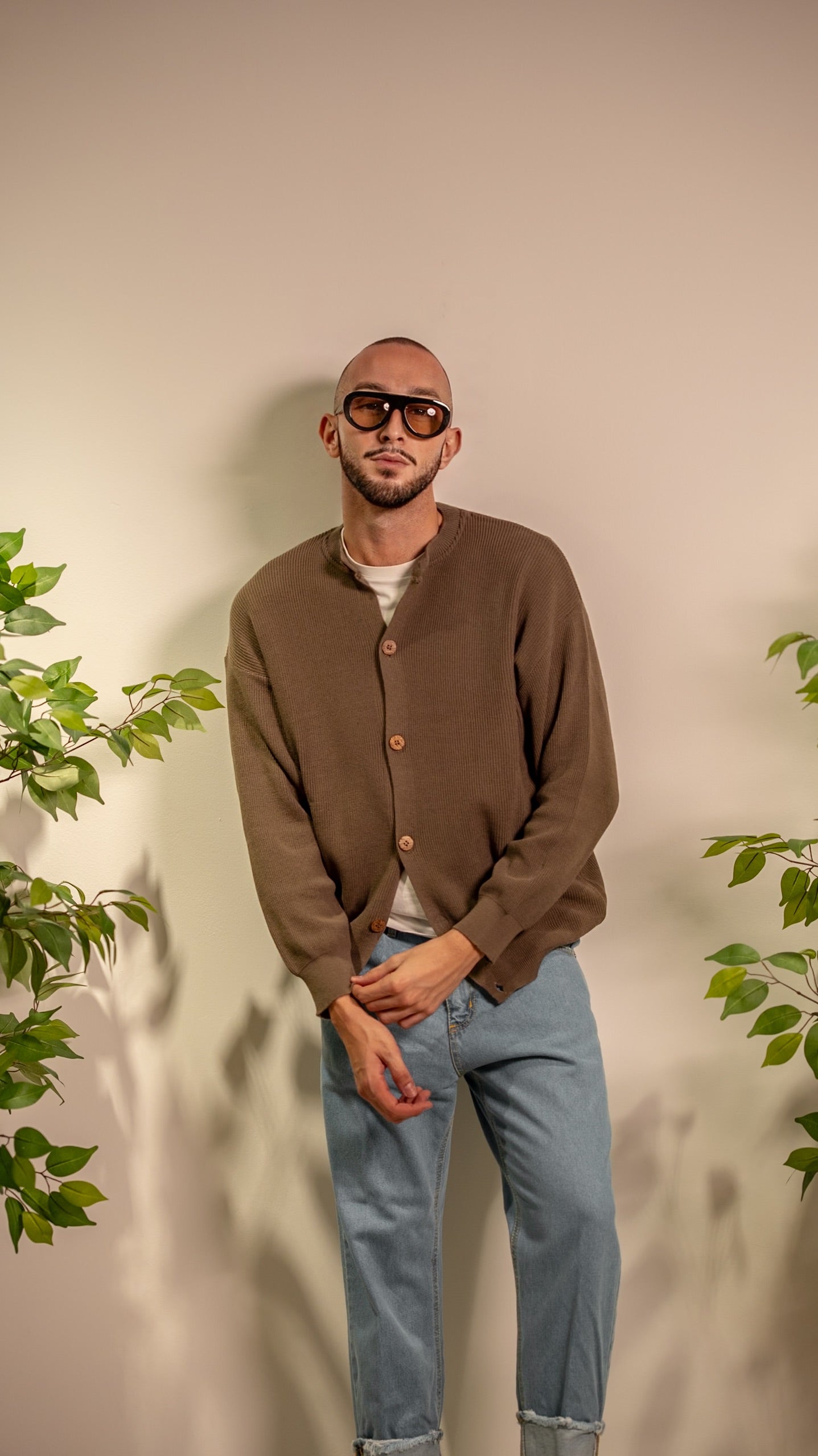 Cardigan in maglia collo coreano