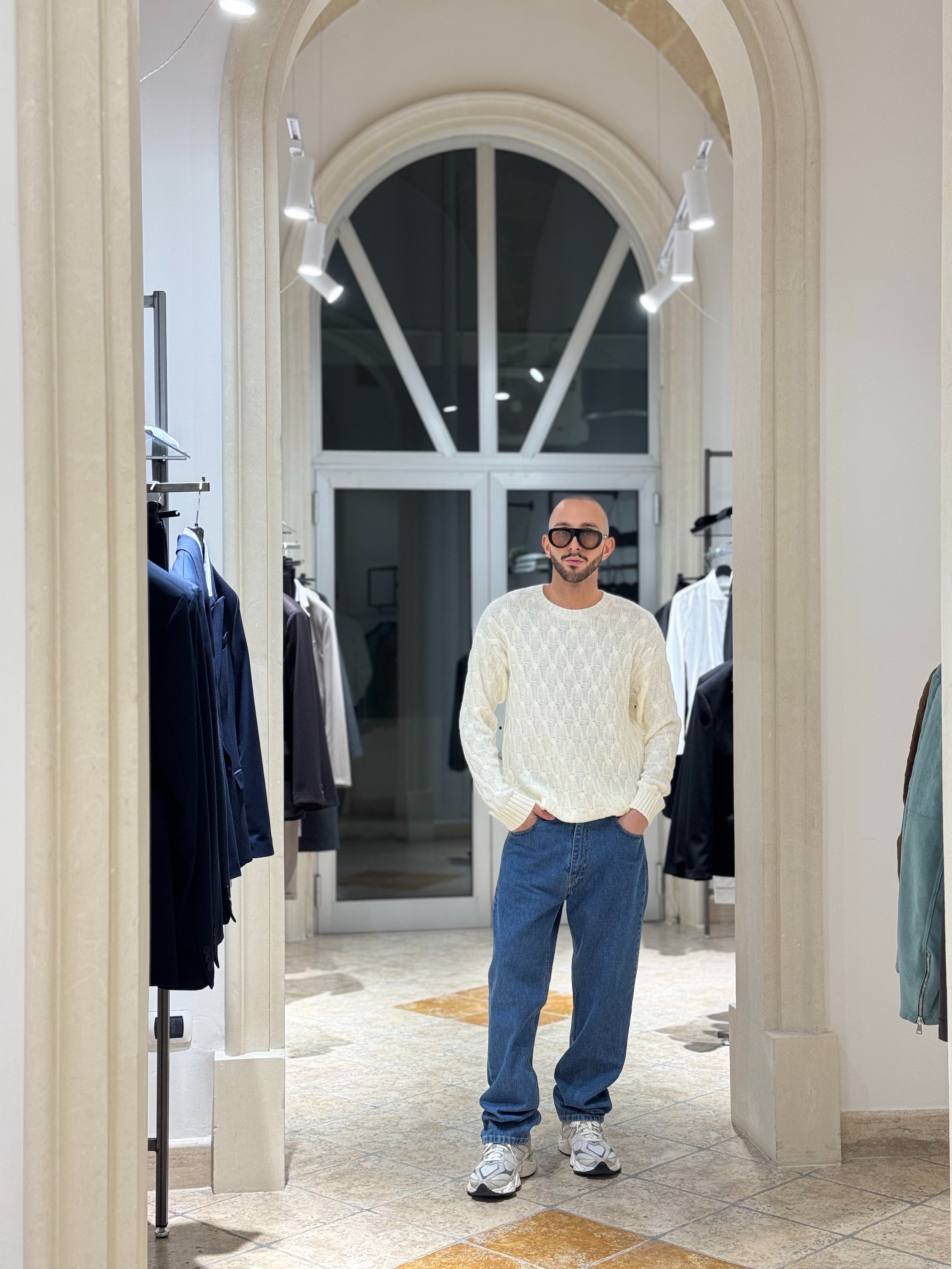 Maglia in treccia panna