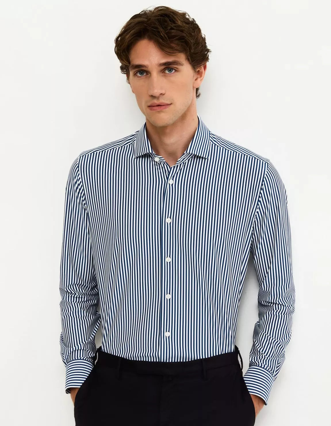 Camicia a righe blu slim FIT