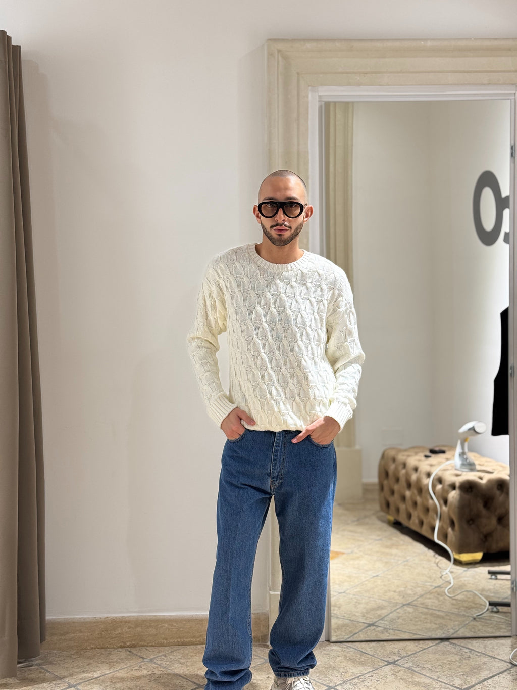 Maglia in treccia panna