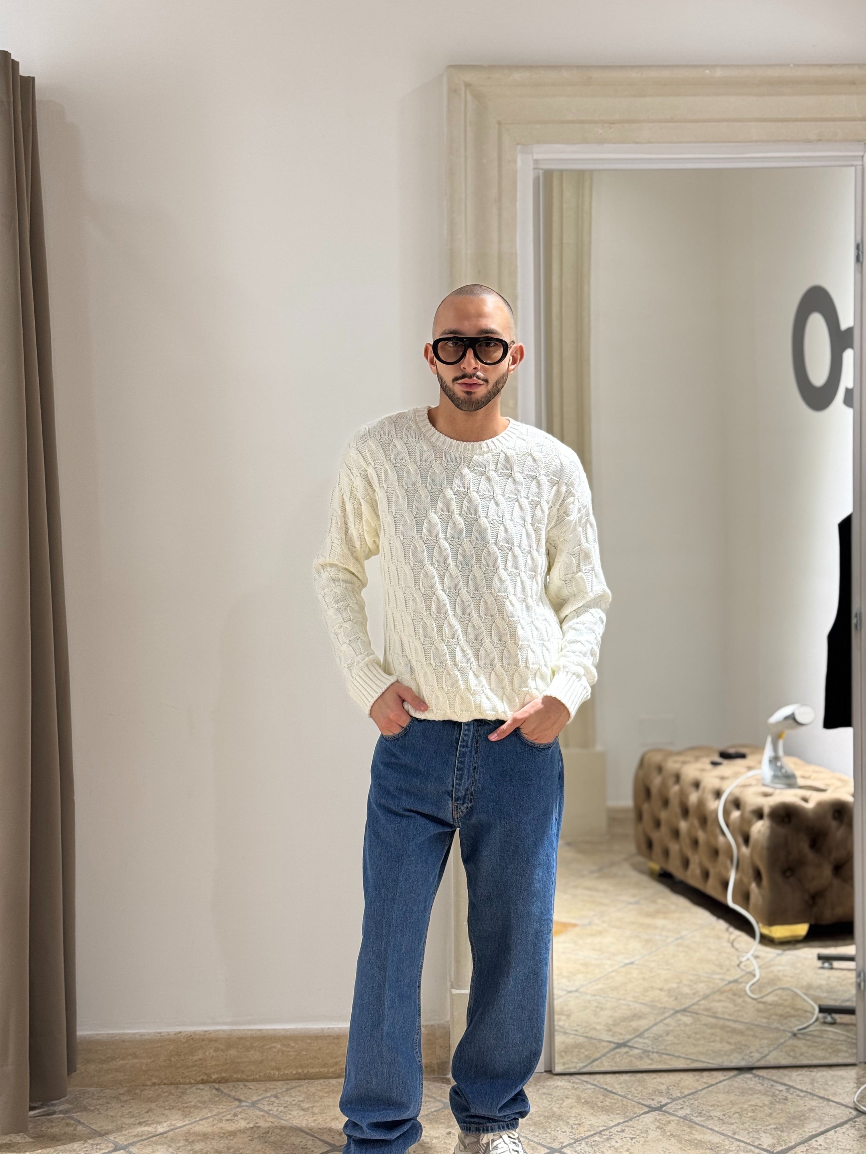 Maglia in treccia panna